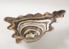 Large Hand Carved Shaped Onyx Bowl or Centerpiece in Taupe Creme and Brown - 2071661