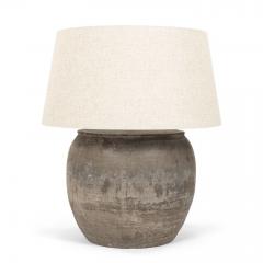 Large Handmade Ceramic Lamp with Linen Shade - 4385494