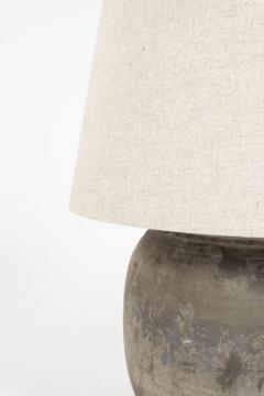 Large Handmade Ceramic Lamp with Linen Shade - 4385496