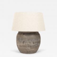 Large Handmade Ceramic Lamp with Linen Shade - 4385510