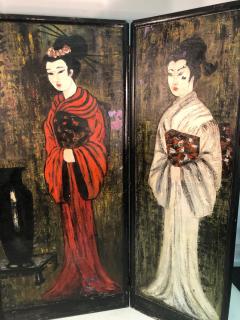 Large Handpainted Folding Screen Japanese Women in Fancy Kimonos - 812518