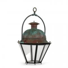 Large Hexagonal Glass Paneled Domed Verdigris Green Copper Lantern - 4248252