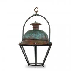 Large Hexagonal Glass Paneled Domed Verdigris Green Copper Lantern - 4248259