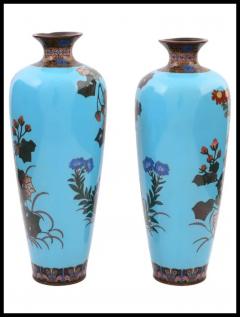 Large High Quality Antique Japanese Cloisonne Enamel Meiji Vases with Birds - 3903813