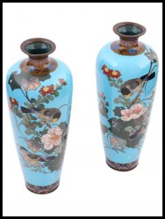 Large High Quality Antique Japanese Cloisonne Enamel Meiji Vases with Birds - 3903814