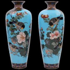 Large High Quality Antique Japanese Cloisonne Enamel Meiji Vases with Birds - 3903815