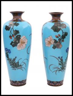 Large High Quality Antique Japanese Cloisonne Enamel Meiji Vases with Birds - 3903817