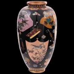 Large High Quality Japanese Cloisonne Enamel Vase Takara Mono and Fans - 3903671