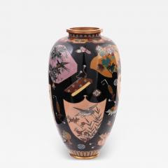 Large High Quality Japanese Cloisonne Enamel Vase Takara Mono and Fans - 3934148