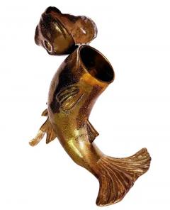 Large Hollywood Regency Brass Koi Fish Sculpture Bottle Chiller or Wine Holder - 3716371