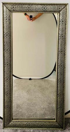 Large Hollywood Regency Style Silver Moroccan Filigree Wall Mirror - 2866358
