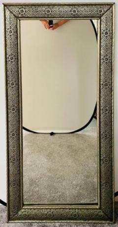 Large Hollywood Regency Style Silver Moroccan Filigree Wall Mirror - 2866363