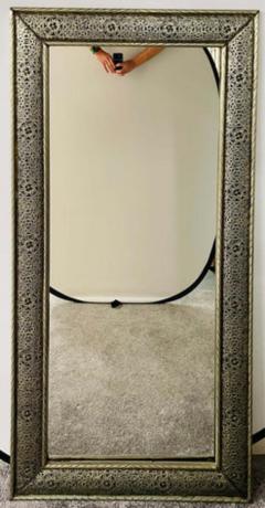 Large Hollywood Regency Style Silver Moroccan Filigree Wall Mirror - 2866364