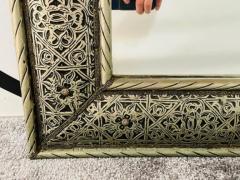 Large Hollywood Regency Style Silver Moroccan Filigree Wall Mirror - 2866474