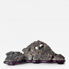 Large Horizontal Chinese Lingbi Scholar Stone on Display Stand - 4131655