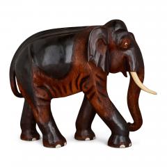 Large Indian carved and painted wood elephant figure - 4272135