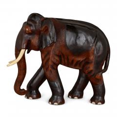 Large Indian carved and painted wood elephant figure - 4272136