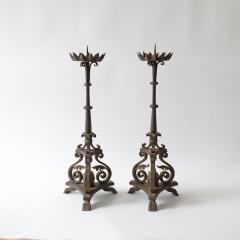 Large Italian 19th Century Hand Crafted Wrought Iron Candlesticks - 3864140