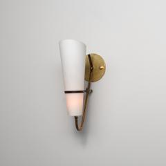 Large Italian Brass Wall Sconce with Conical Opaline Glass Shades 1950 - 4410057