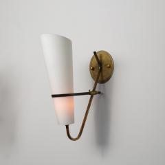 Large Italian Brass Wall Sconce with Conical Opaline Glass Shades 1950 - 4410058