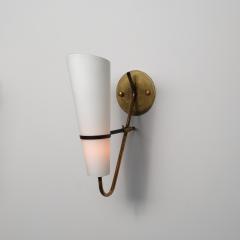 Large Italian Brass Wall Sconce with Conical Opaline Glass Shades 1950 - 4410061
