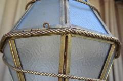 Large Italian Glass and Gilt Metal Geometric Hanging Lantern - 875841