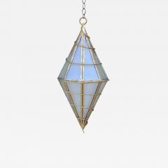 Large Italian Glass and Gilt Metal Geometric Hanging Lantern - 876633