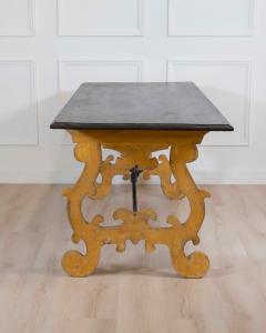 Large Italian Lacquered Lyre Table in Siena Yellow and Dark Brown - 4611876