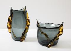 Large Italian Murano Gray and Amber Vase in Charcoal Gray and Amber - 3719314