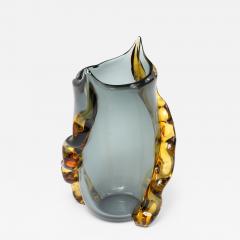 Large Italian Murano Gray and Amber Vase in Charcoal Gray and Amber - 3720808