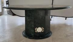 Large Italian Pietra Dura Inlaid Pedestal Center or dining Table in Green Marble - 3613386