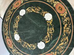 Large Italian Pietra Dura Inlaid Pedestal Center or dining Table in Green Marble - 3613391