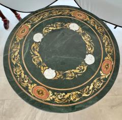 Large Italian Pietra Dura Inlaid Pedestal Center or dining Table in Green Marble - 3613392