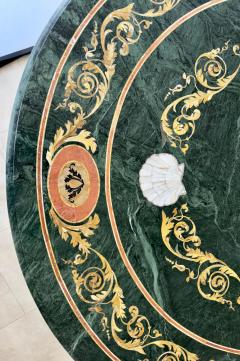 Large Italian Pietra Dura Inlaid Pedestal Center or dining Table in Green Marble - 3613393