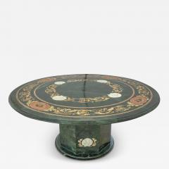 Large Italian Pietra Dura Inlaid Pedestal Center or dining Table in Green Marble - 3614801