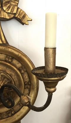 Large Italian baroque style 3 arm giltwood and iron wall sconce now electrified - 2130966