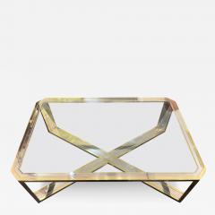Large Italian brass steel coffee table - 3383988