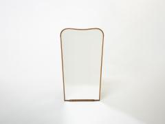 Large Italian mahogany wood and brass curved mirror 1960 - 2631995