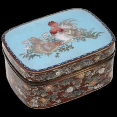 Large Japanese Cloisonne Enamel Goldstone Meiji Box with Roosters - 3902149