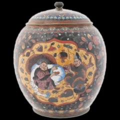 Large Japanese Meiji Lidded Cloisonne Enamel Jar - 3901340