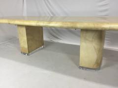 Large Karl Springer Style Goat Skin Rare Lucite Base Expandable Dining Table - 112160