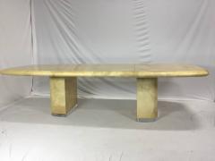 Large Karl Springer Style Goat Skin Rare Lucite Base Expandable Dining Table - 112161