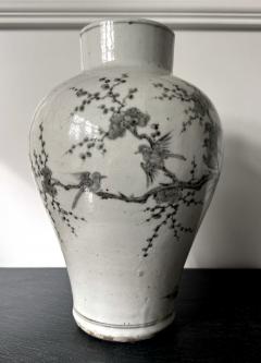 Large Korean Ceramic Jar with Magpies and Plum Design Joseon Dynasty - 3668299