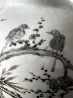 Large Korean Ceramic Jar with Magpies and Plum Design Joseon Dynasty - 3668305