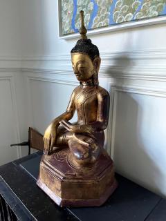 Large Lacquer Wood Antique Burmese Buddha Statue - 1980879