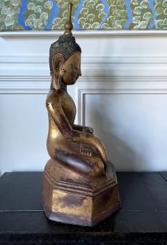 Large Lacquer Wood Antique Burmese Buddha Statue - 1980880