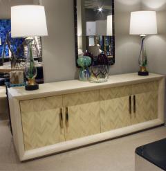 Large Lacquered Linen Credenza with Herringbone Lacquer Doors 1970s - 918593