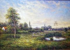 Large Landscape Oil on Canvas Dutch School by Jack Lanze - 1705213
