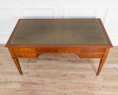 Large Louis XVI Style Mahogany Double Sided Flat Desk with Green Leather Top - 4451797