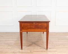 Large Louis XVI Style Mahogany Double Sided Flat Desk with Green Leather Top - 4451808